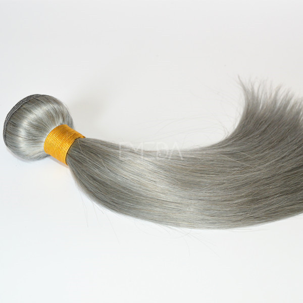 Silver color pure grey hair weft for black women  zj0038